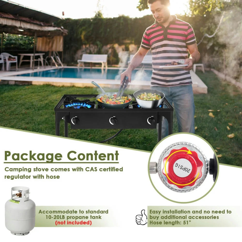 Cooking Grills, Outdoor Picnics Grills, 225 000-BTU Portable Propane 3 Burner Gas Cooker