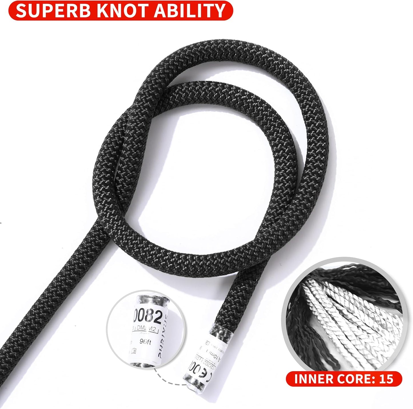 Static Climbing Rope Safety Nylon Kernmantle Rope for Outdoor Indoor Climbing Rope Rappelling Equipment Rope Survival Cord UIAA Certified