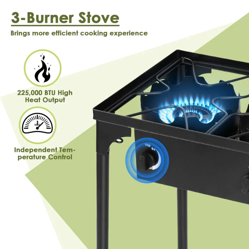 Cooking Grills, Outdoor Picnics Grills, 225 000-BTU Portable Propane 3 Burner Gas Cooker